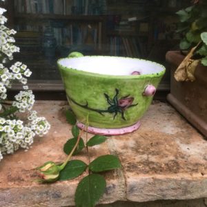 bowl with handle,maxi cup with rose bud