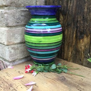 small vase green stripes