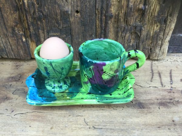 coffee set and eggcup green splash