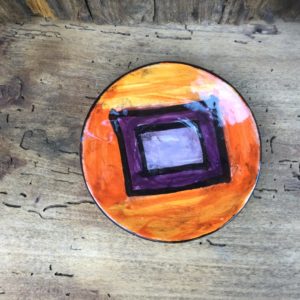 coffee saucer orange purple squares